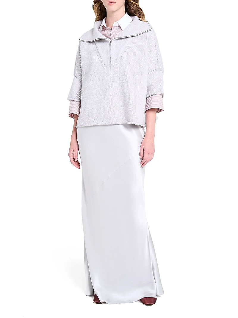 Paneled Cashmere Half-Zip T-Shirt