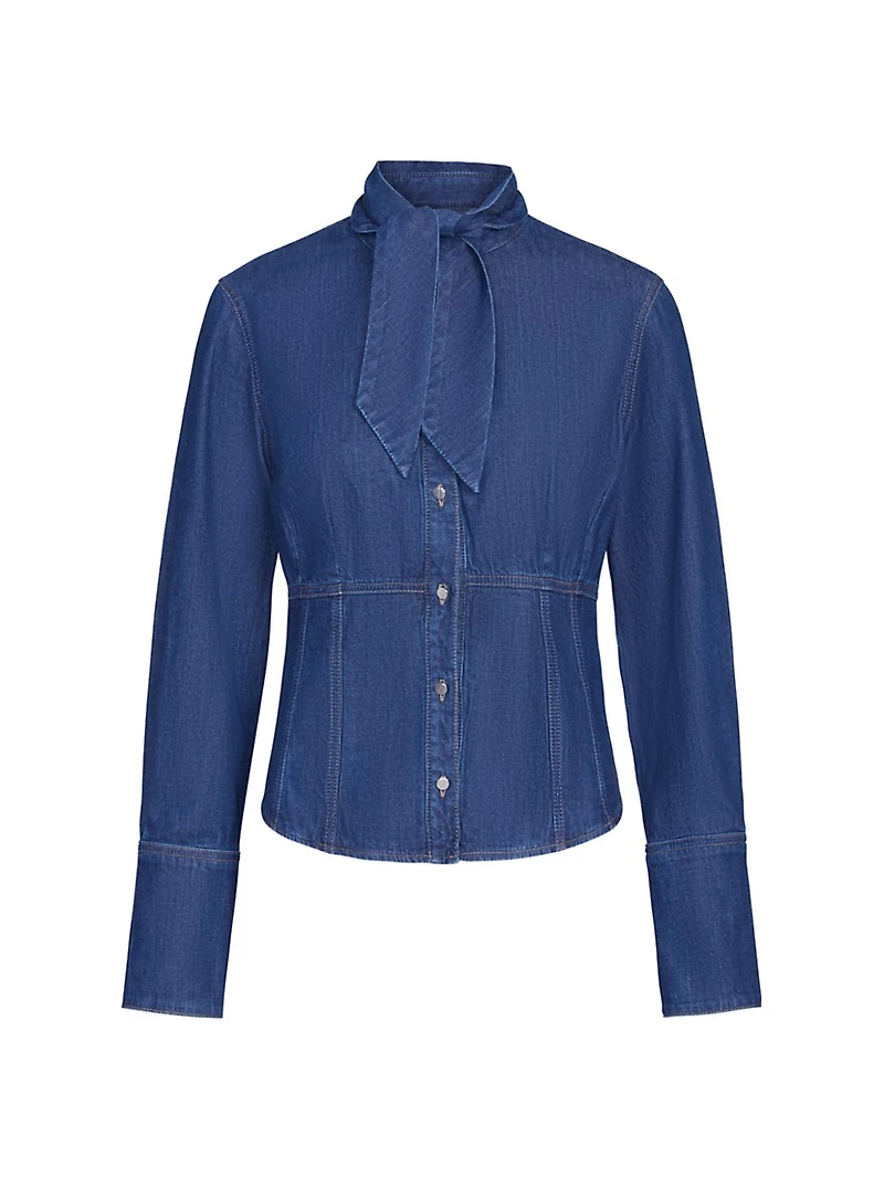 Fifis Tailored Tie-Neck Denim Shirt