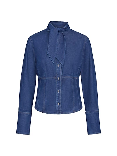 Fifis Tailored Tie-Neck Denim Shirt