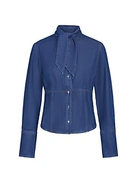 Fifis Tailored Tie-Neck Denim Shirt