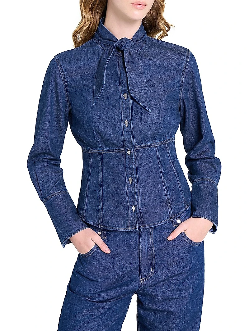 Fifis Tailored Tie-Neck Denim Shirt