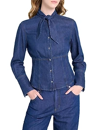 Fifis Tailored Tie-Neck Denim Shirt