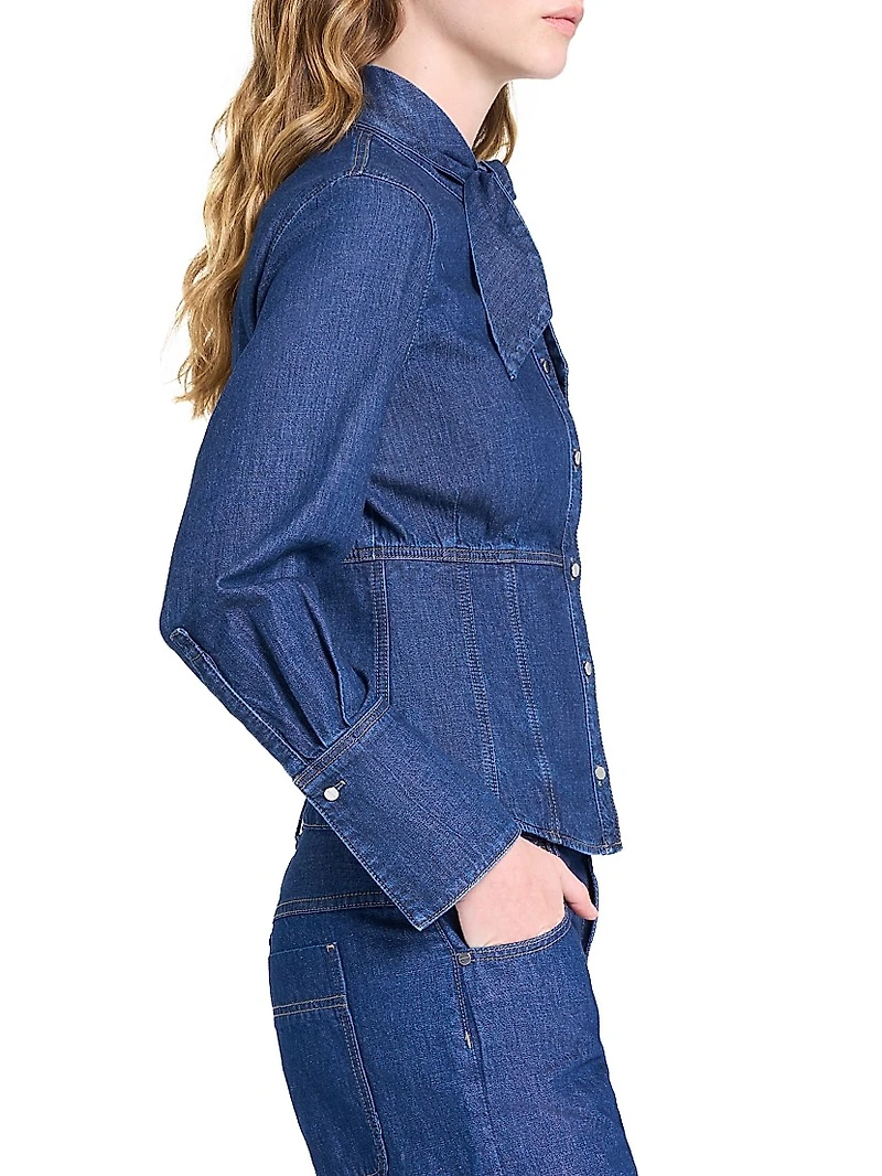 Fifis Tailored Tie-Neck Denim Shirt