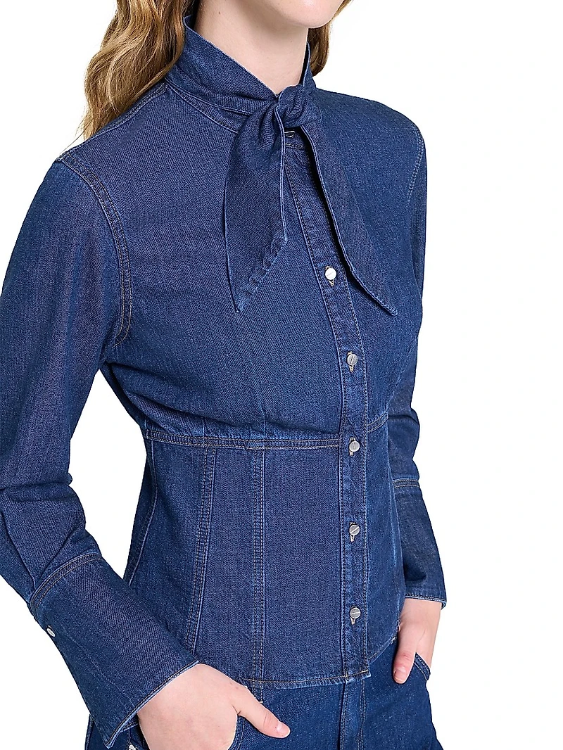 Fifis Tailored Tie-Neck Denim Shirt