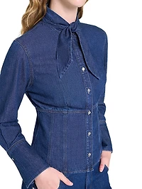 Fifis Tailored Tie-Neck Denim Shirt