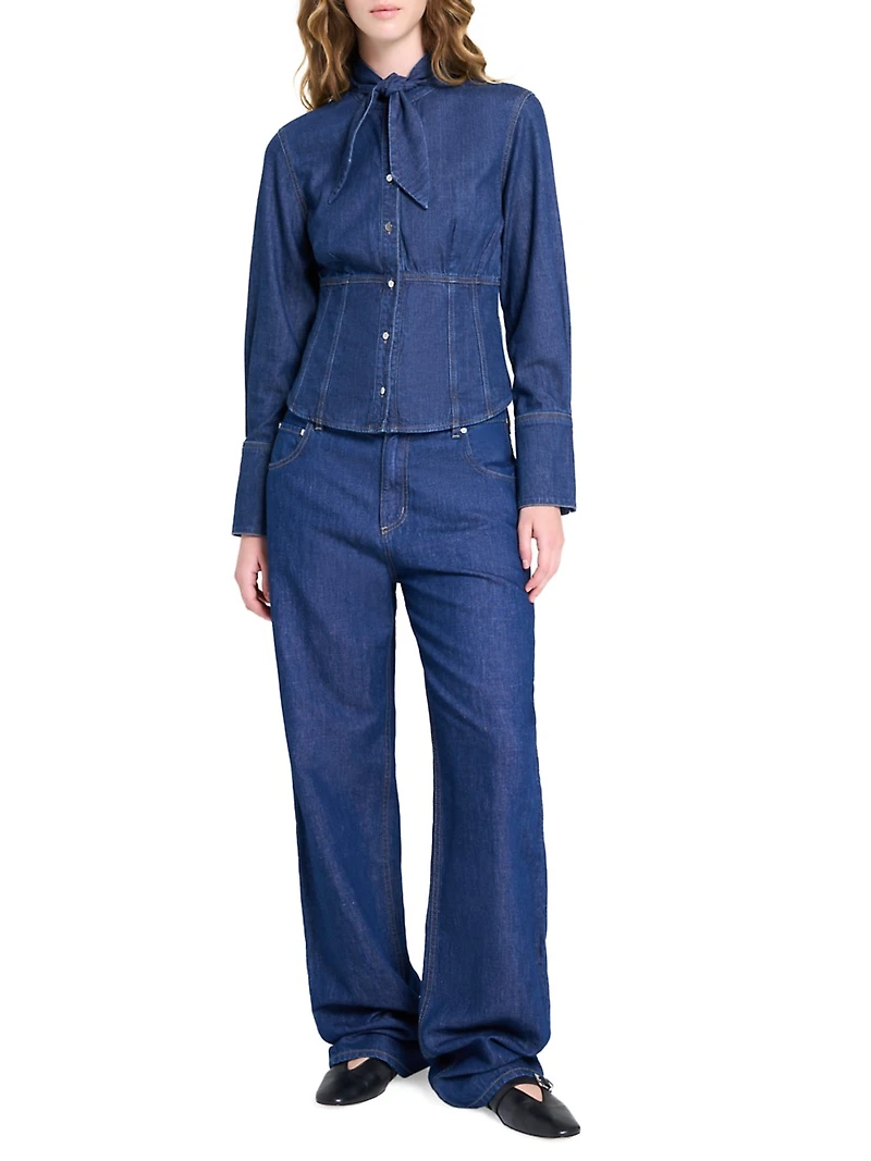 Fifis Tailored Tie-Neck Denim Shirt