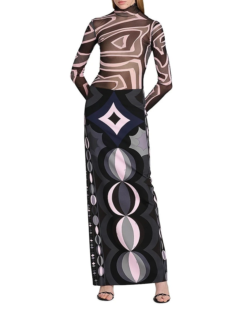 Passepartout Printed Silk Maxi Skirt