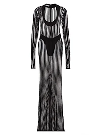 Sheer Striped Scoop Neck Gown