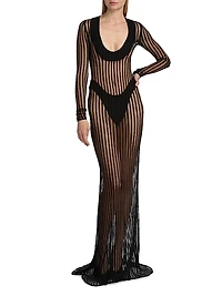 Sheer Striped Scoop Neck Gown