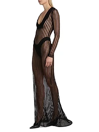 Sheer Striped Scoop Neck Gown