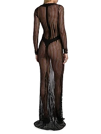 Sheer Striped Scoop Neck Gown