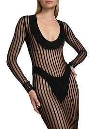 Sheer Striped Scoop Neck Gown