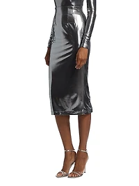 Metallic Body-Con Midi-Skirt