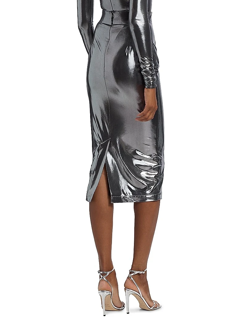 Metallic Body-Con Midi-Skirt