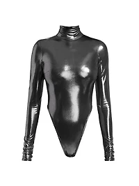 Metallic Long-Sleeve Turtleneck Bodysuit