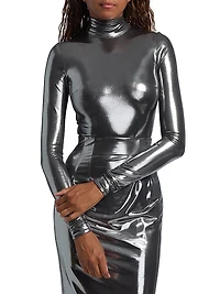 Metallic Long-Sleeve Turtleneck Bodysuit