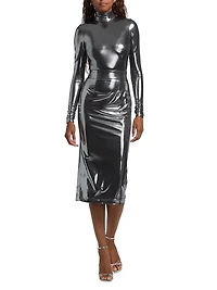 Metallic Long-Sleeve Turtleneck Bodysuit