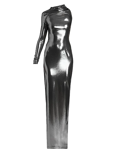 Metallic Asymmetric Cut-Out Gown
