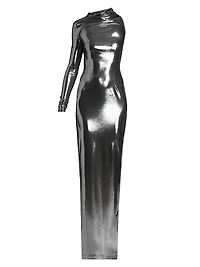 Metallic Asymmetric Cut-Out Gown