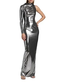 Metallic Asymmetric Cut-Out Gown