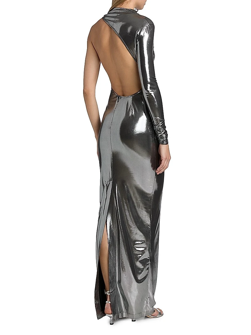 Metallic Asymmetric Cut-Out Gown