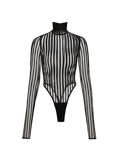 Striped Sheer Turtleneck Bodysuit