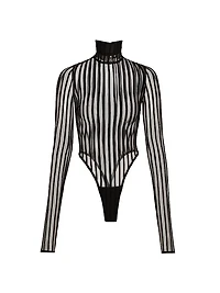 Striped Sheer Turtleneck Bodysuit