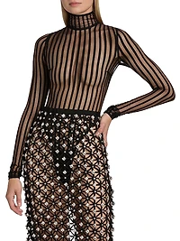 Striped Sheer Turtleneck Bodysuit