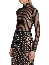 Striped Sheer Turtleneck Bodysuit