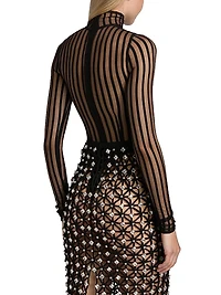 Striped Sheer Turtleneck Bodysuit