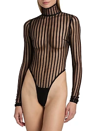 Striped Sheer Turtleneck Bodysuit