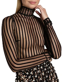 Striped Sheer Turtleneck Bodysuit