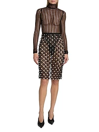 Striped Sheer Turtleneck Bodysuit