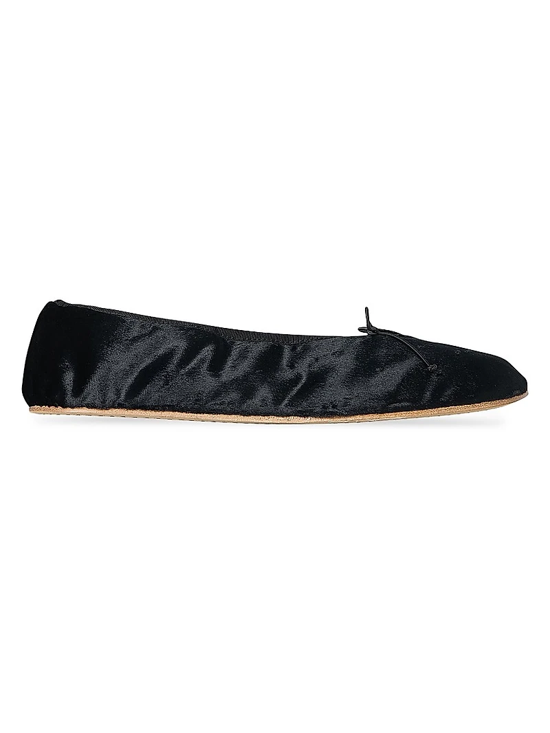 Bow-Detail Velvet Ballet Flats
