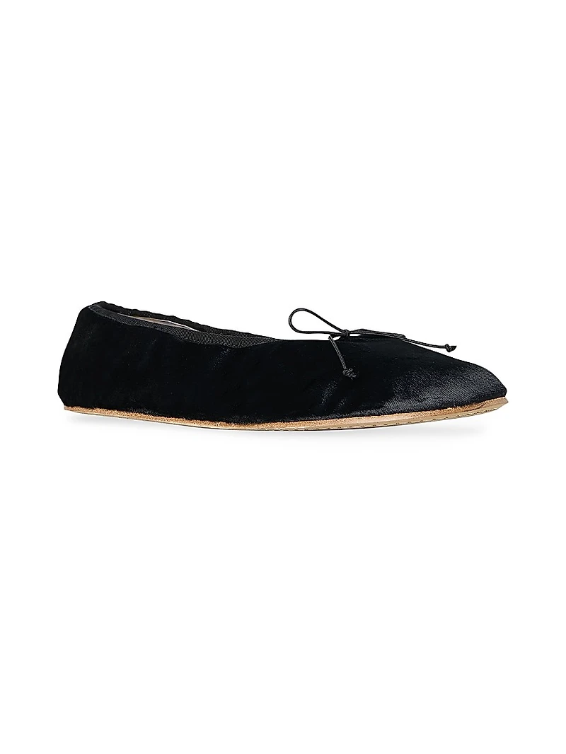 Bow-Detail Velvet Ballet Flats