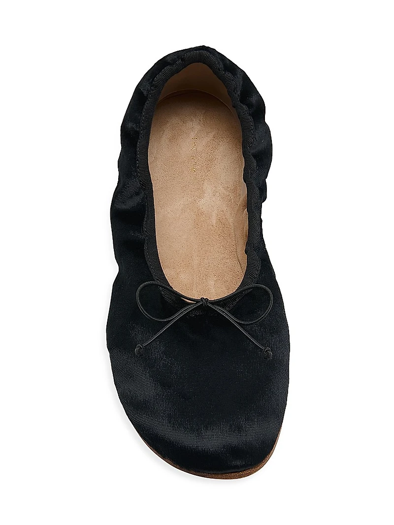 Bow-Detail Velvet Ballet Flats