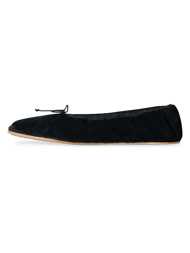 Bow-Detail Velvet Ballet Flats