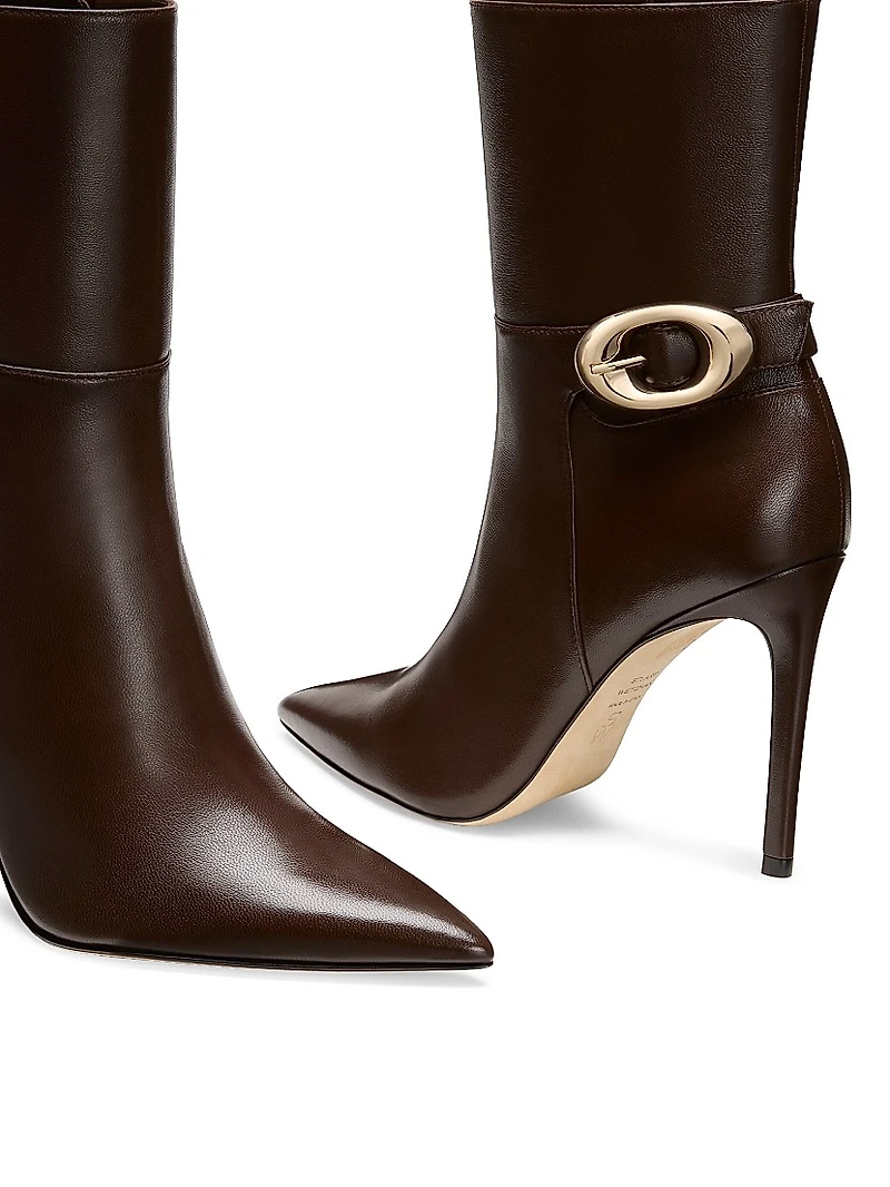 Stuart Power 100MM Buckle-Detail Leather Booties