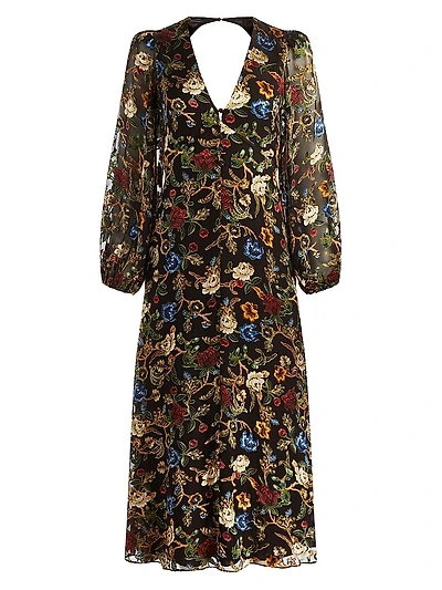 Mona Floral Tapestry Blouson Midi-Dress