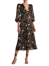 Mona Floral Tapestry Blouson Midi-Dress