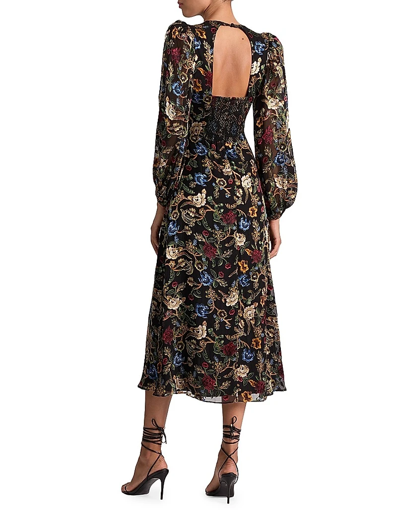 Mona Floral Tapestry Blouson Midi-Dress