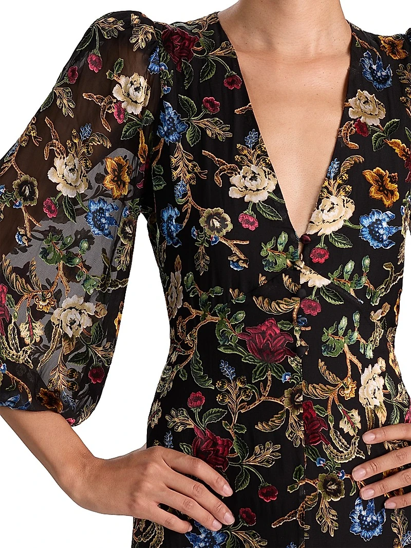 Mona Floral Tapestry Blouson Midi-Dress