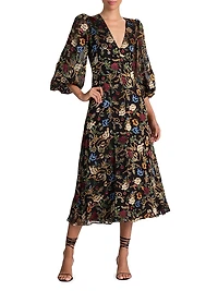Mona Floral Tapestry Blouson Midi-Dress