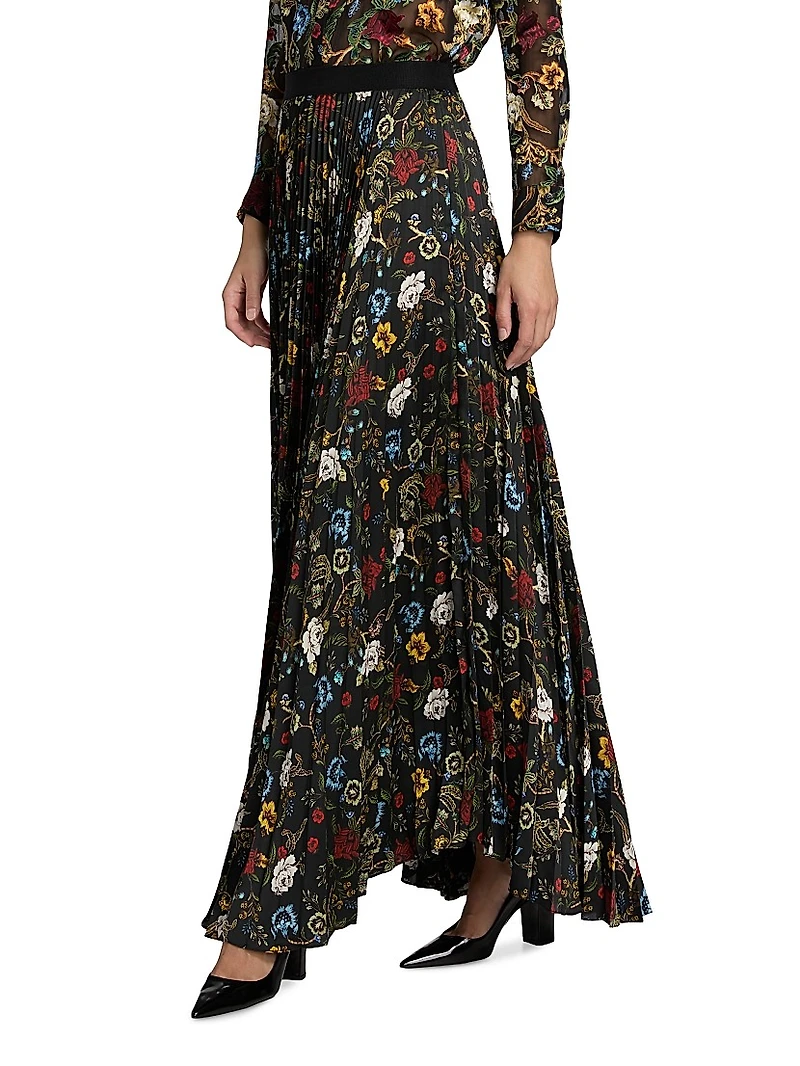 Katz Floral Pleated Maxi Skirt