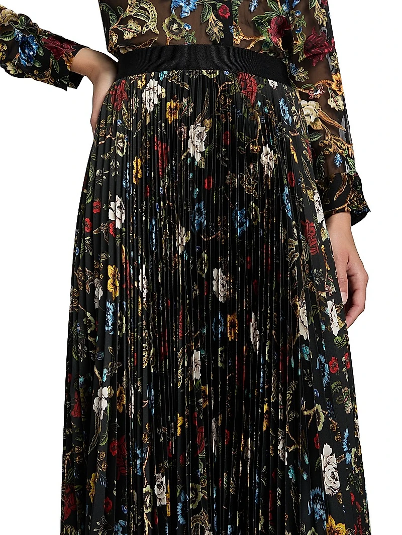 Katz Floral Pleated Maxi Skirt
