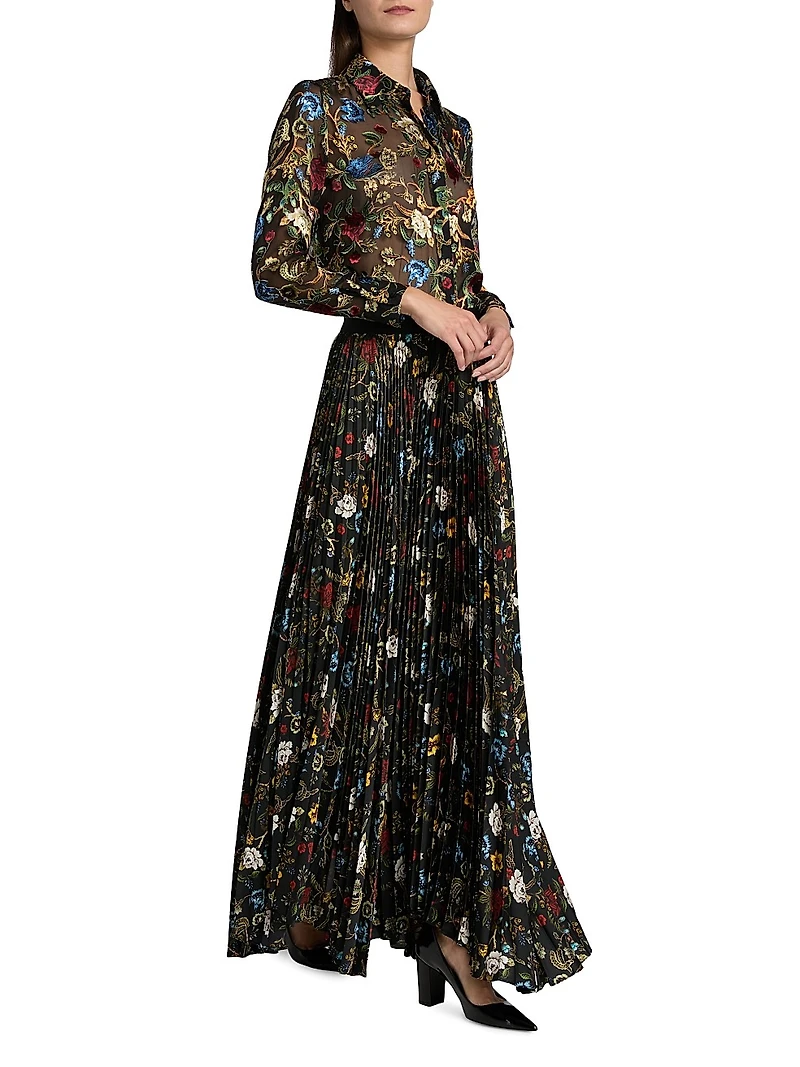 Katz Floral Pleated Maxi Skirt