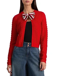 Dollie Bow-Accented Open-Front Cardigan