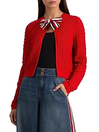 Dollie Bow-Accented Open-Front Cardigan
