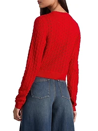 Dollie Bow-Accented Open-Front Cardigan