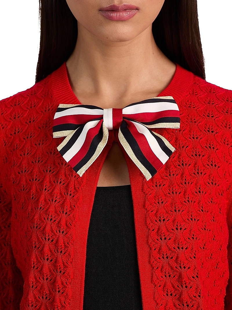 Dollie Bow-Accented Open-Front Cardigan